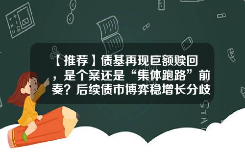 【推荐】债基再现巨额赎回，是个案还是“集体跑路”前奏？后续债市博弈稳增长分歧较大-基金全额赎回