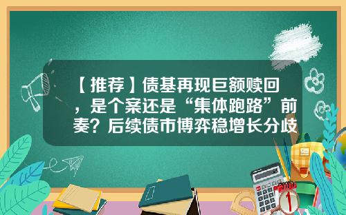 【推荐】债基再现巨额赎回,是个案还是“集体跑路”前奏?后续债市博弈稳增长分歧较大-基金南稳二号