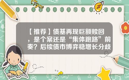 【推荐】债基再现巨额赎回,是个案还是“集体跑路”前奏?后续债市博弈稳增长分歧较大-基金赎回周期