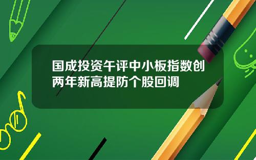 国成投资午评中小板指数创两年新高提防个股回调