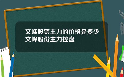 文峰股票主力的价格是多少文峰股份主力控盘