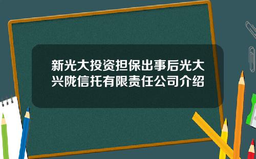 新光大投资担保出事后光大兴陇信托有限责任公司介绍