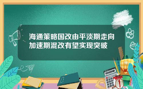海通策略国改由平淡期走向加速期混改有望实现突破