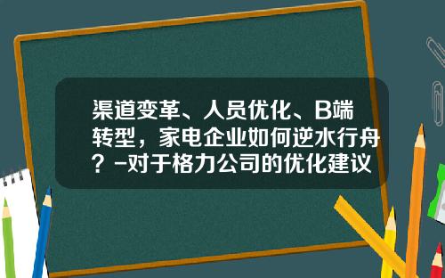 渠道变革、人员优化、B端转型，家电企业如何逆水行舟？-对于格力公司的优化建议