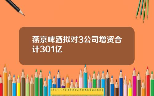 燕京啤酒拟对3公司增资合计301亿