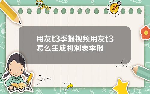 用友t3季报视频用友t3怎么生成利润表季报