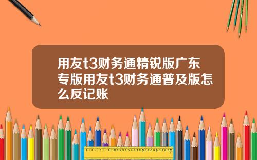 用友t3财务通精锐版广东专版用友t3财务通普及版怎么反记账