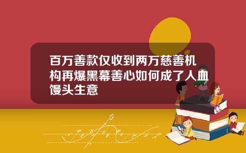 百万善款仅收到两万慈善机构再爆黑幕善心如何成了人血馒头生意