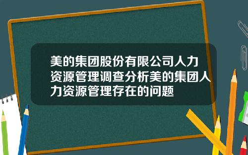 美的集团股份有限公司人力资源管理调查分析美的集团人力资源管理存在的问题