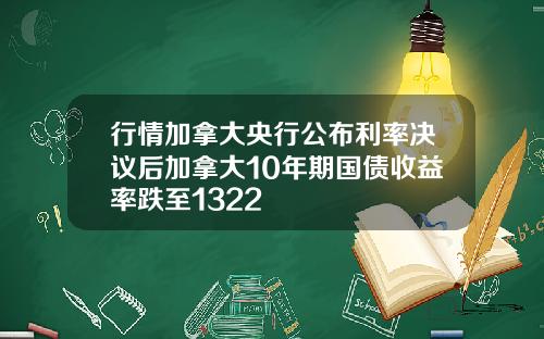 行情加拿大央行公布利率决议后加拿大10年期国债收益率跌至1322