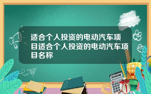 适合个人投资的电动汽车项目适合个人投资的电动汽车项目名称