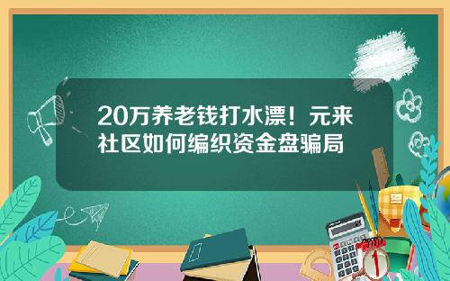 20万养老钱打水漂!元来社区如何编织资金盘骗局